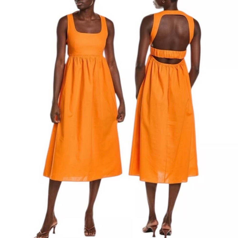 Tangerine o.p.t. Maribella Linen Blend Midi Dress in Orange Glow